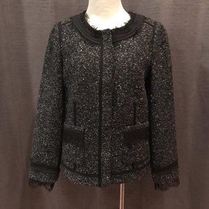 Ribbon Trim Tweed Jacket Coat